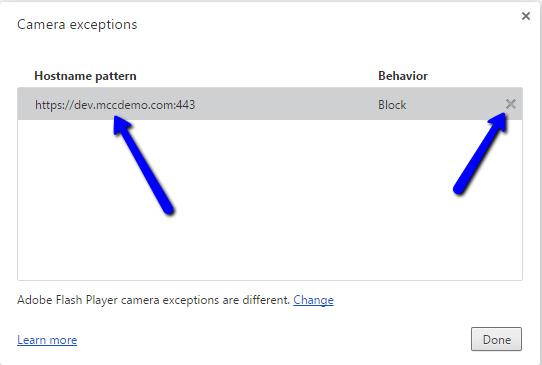 Camera Exceptions Menu
